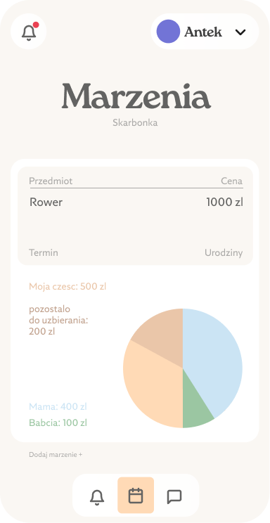 Ekran aplikacji Kindly — skarbonka marzeń